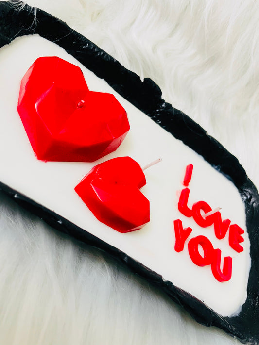 "I love you" platter candle