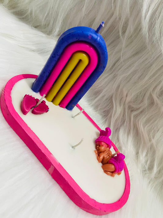 Rainbow baby platter candle