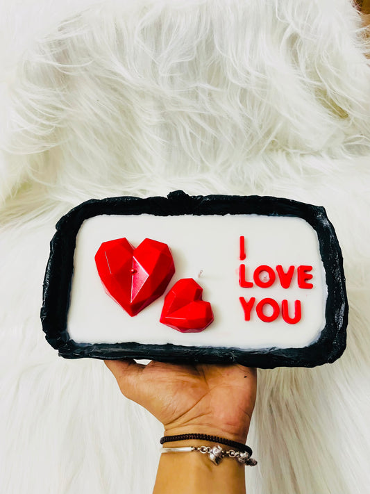 "I love you" platter candle